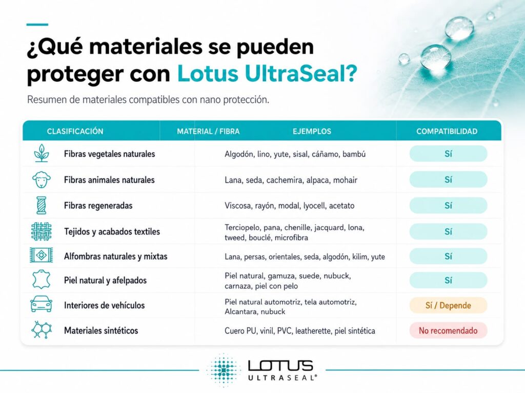 Materiales que se pueden proteger con Lotus UltraSeal